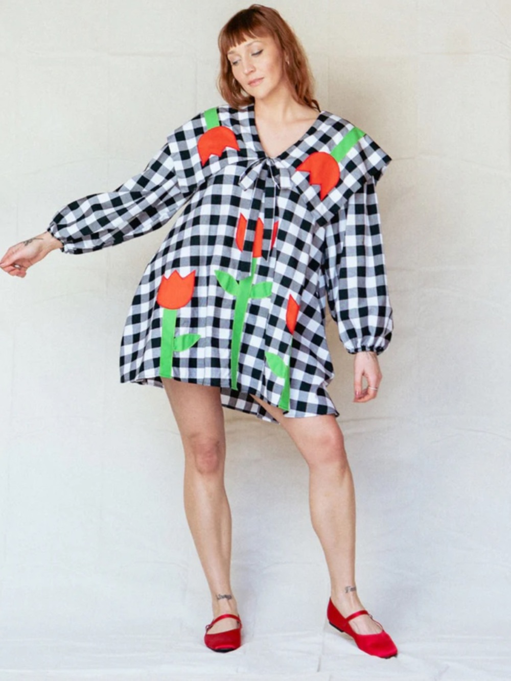 boyko Black & White Gingham Tulip Tunic with Red & Green Accents - Picture 2 of 3